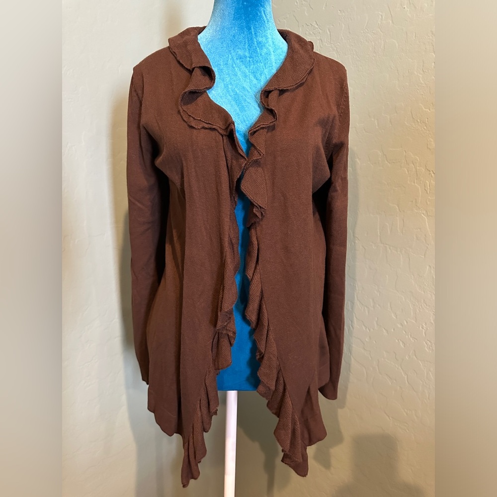 Chocolate Brown Ruffle Cardigan by Chico’s